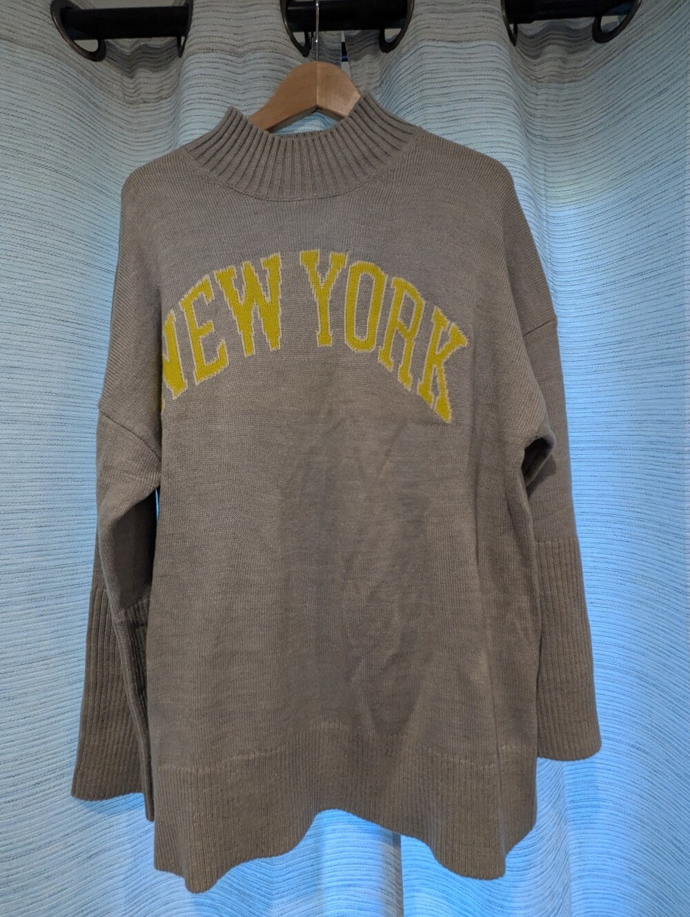 DKNY Jeans Gray Mock Neck Sweater with Yellow NEW YORK Lettering - XL